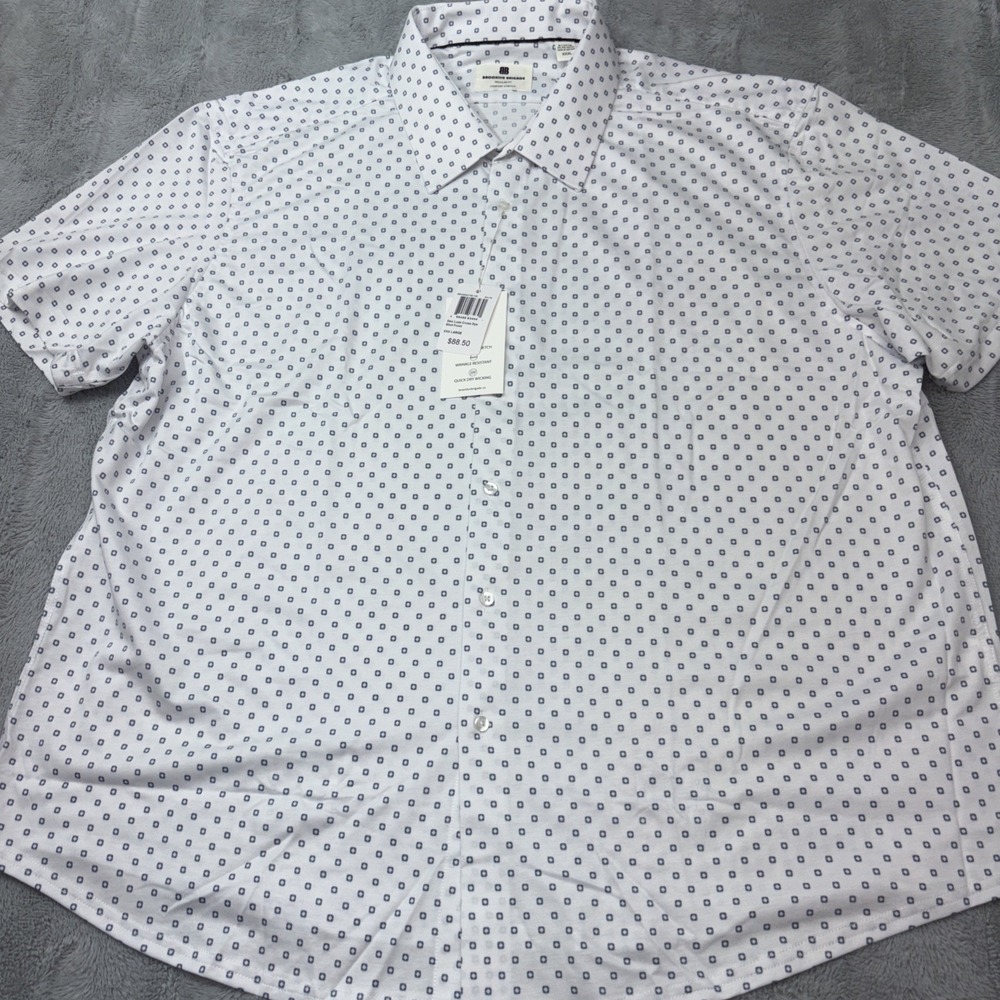 Brooklyn Brigade White/Blue Geo Luxe Cross Dye Shirt, a regular-fit button-up 3X